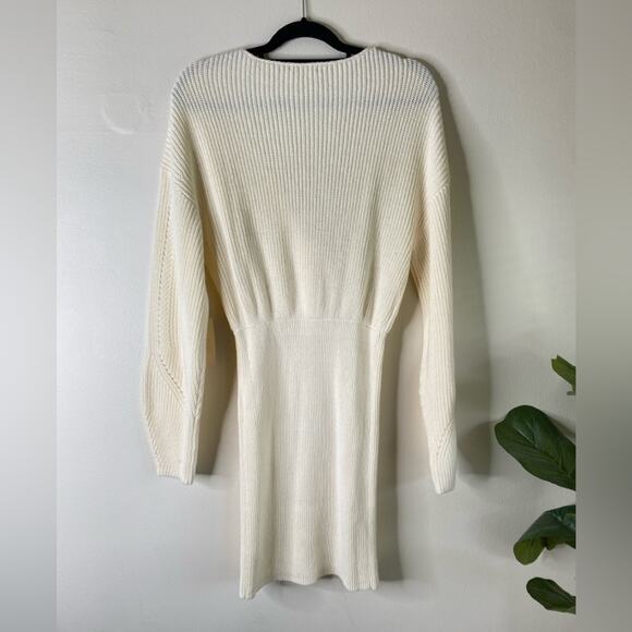 Tularosa Mia Blouson Surplice V-Neck‎ Mini Knit Sweater Dress Ivory Small New - Picture 6 of 6